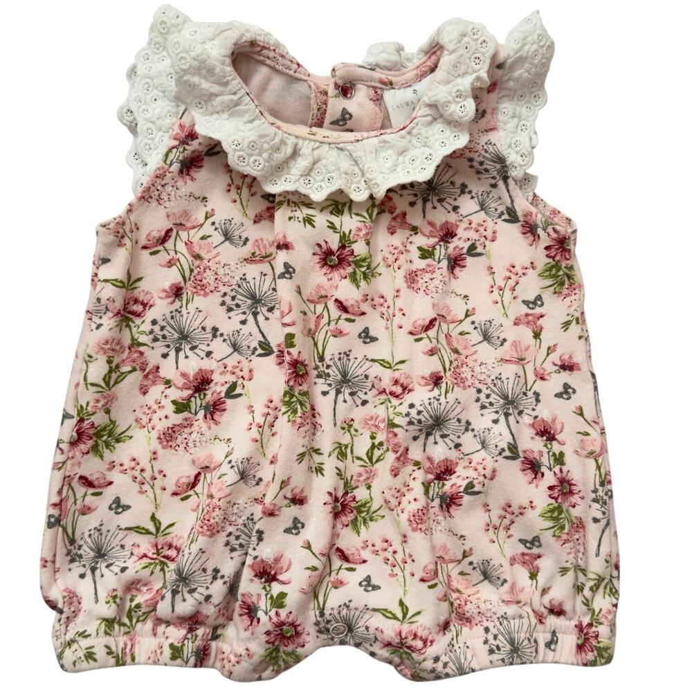 Laura Ashley Baby Floral Lace Collar Romper 6–9M Cottagecore Pink